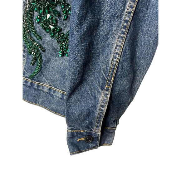 BoohooMAN Men's Embellished King Denim Jacket S Blue & Green Beaded Embroidery S - Picture 3 of 8